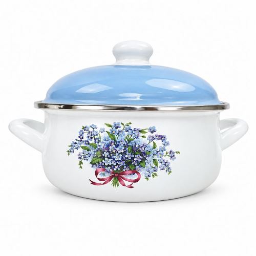 Smaltovaný kastrol s poklicí EmaLion Alice – Pomněnky, objem 2,5 l