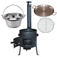 Kotlíkový set Párty 3 v 1, černá kotlina 36 cm a kotlík 10 L nerezový Klasik s poklicí