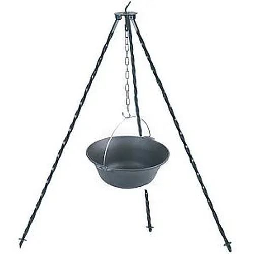 Trojnožka 100 cm s litinovým kotlíkem 7,2 l – závěsný kotlík na guláš a vaření na ohni