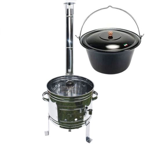 Kotlíkový set Párty, nerezová kotlina 42 cm a smaltovaný kotlík 22 L