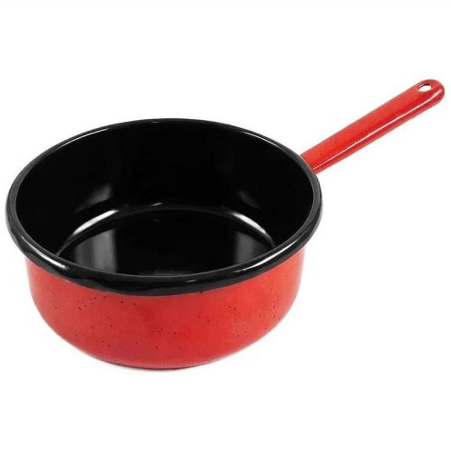 Smaltovaný rendlík s ručkou 0,75 l | červeno-černý, průměr 14 cm