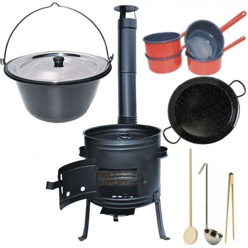 Kotlíkový set Párty 2 v 1, kotlina 39 cm a smaltovaný kotlík 14 L s nerezovou poklicí a příslušenstvím