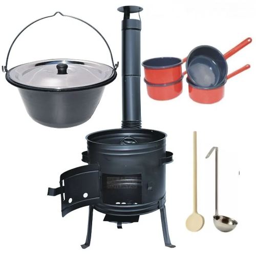 Kotlíkový set Párty full, kotlina 39 cm a smaltovaný kotlík 14 L s nerez poklicí a příslušenstvím