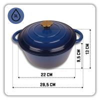 Hrnec litinový smaltovaný HAGE 3 l modrý 22 cm s poklicí (4)