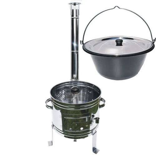 Kotlíkový set Párty, nerezová kotlina 39 cm a smaltovaný kotlík 14 L s nerezovou poklicí