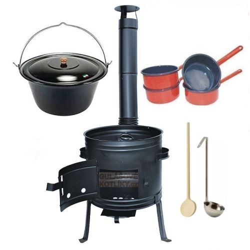Kotlíkový set Párty full, kotlina 36 cm a smaltovaný kotlík 10 L s poklicí a příslušenstvím