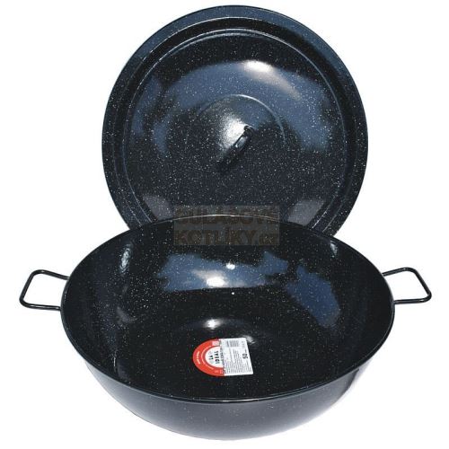 Hluboká smaltovaná paella pánev Garcima 50 cm s poklicí – set pro 14–18 porcí, nekorodující