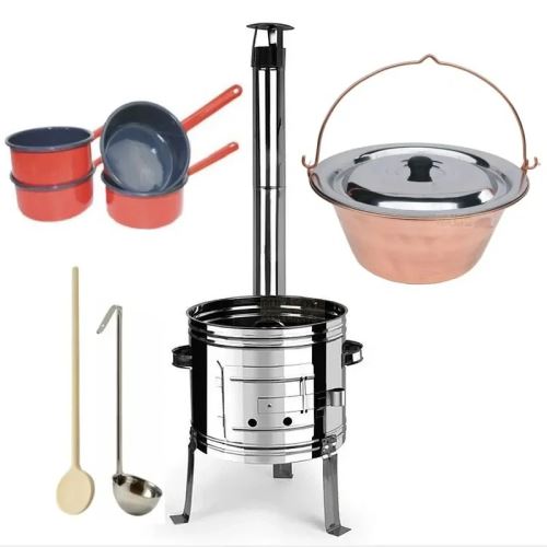 Kotlíkový set Párty Echo nerezová kotlina 39 cm a měděný kotlík 14 L s nerezovou poklicí a příslušenstvím