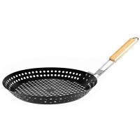 Grilovací BBQ pánev na zeleninu a pečení kaštanů 31 cm s nepřilnavým povrchem a dřevěnou rukojetí