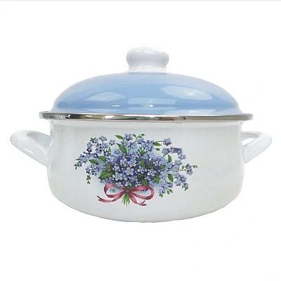 Smaltovaný kastrol s poklicí EmaLion Alice – Pomněnky, objem 3,5 l