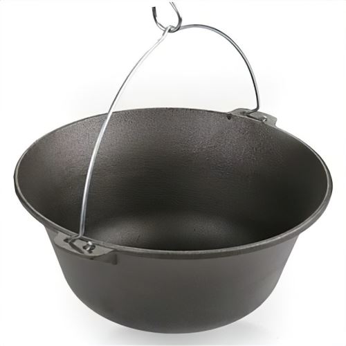 Litinový kotlík 10,8l s pevným uchem na zavěšení na trojnožku nad oheň