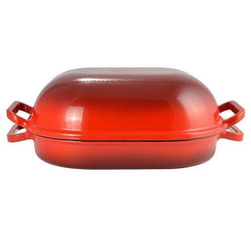 Litinový pekáč se smaltovaným povrchem 7 l (34 cm) – červený masivní pekáč „Krocan“ na drůbež, husu a indukci
