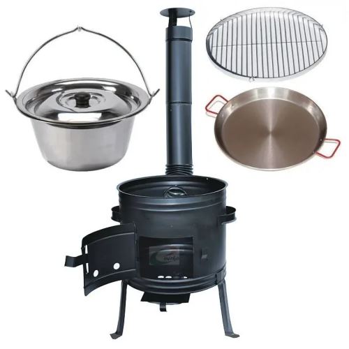 Kotlíkový set Párty 3 v 1, černá kotlina 45 cm a nerezový kotlík 30 L Lux 1,2 mm s poklicí