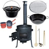 Kotlíkový set Párty 3 v 1 45 cm a smaltovaný kotlík 25 L s poklicí a hlubokou pánví  a příslušenstvím