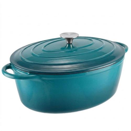 Oválný litinový pekáč se smaltovaným povrchem a poklicí 4,2 l (30 cm) –  tyrkysový kastrol