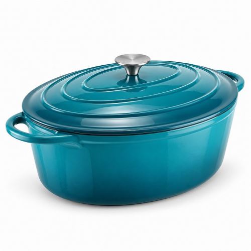 Oválný litinový pekáč se smaltovaným povrchem a poklicí 4,2 l (30 cm) –  tyrkysový kastrol