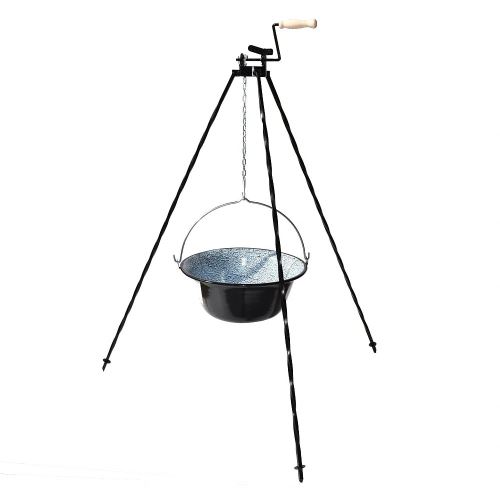 Gulášový set: Trojnožka 1,25 m s kladkou a smaltovaný outdoorový kotlík 13 l na oheň