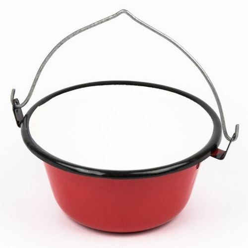 Kotlík smaltovaný, servírovací, červený, uvnitř bílý smalt 0,8 l BaB.