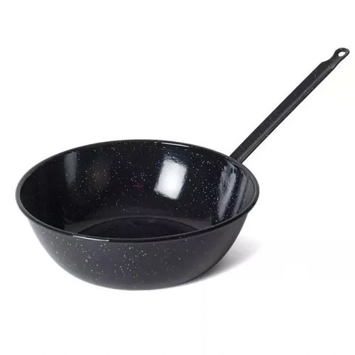 Hluboká smaltovaná paella pánev Garcima 28 cm s rukojetí – černá ocelová pánev pro 2–3 porce, nekorodující