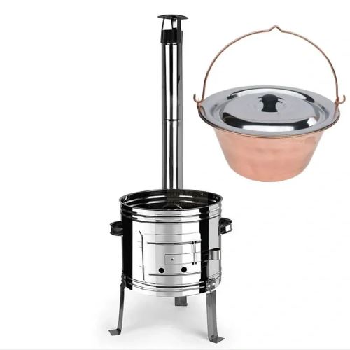 Kotlíkový set Párty Echo nerezová kotlina 36 cm a měděný kotlík 10 L s nerezovou poklicí