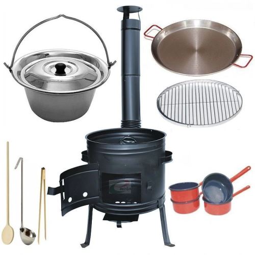 Kotlíkový set Párty 3 v 1, černá kotlina 45 cm a nerezový kotlík 30 L Lux 1,2 mm s poklicí  a příslušenstvím