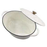 Pekáč oválný litinový smaltovaný 4,2 l (30 cm) bílý sen zlatým madlerm na poklici (2)