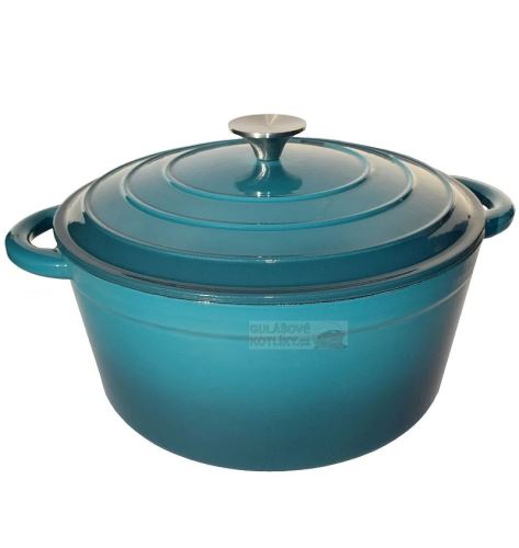 Litinový hrnec se smaltovaným povrchem 6 l (28 cm) – tyrkysový masivní kastrol s poklicí na indukci i pečení