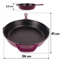 Pánev litinová smaltovaná HAGE 26 cm lilek, rukojeť, držadlo a výlevky (3)