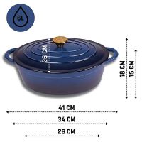 Sada litinového smaltovaného nádobí HAGE 3 díly – modrá, hrnec 3 l, pekáč 6 l s poklicí a pánev 26 cm (4)