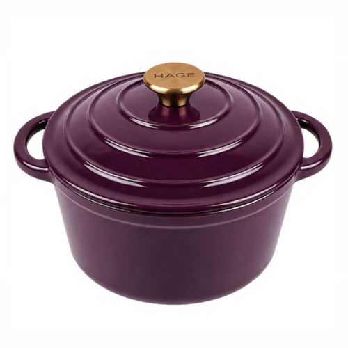 Hrnec litinový smaltovaný HAGE 4 l lilek 24 cm s poklicí