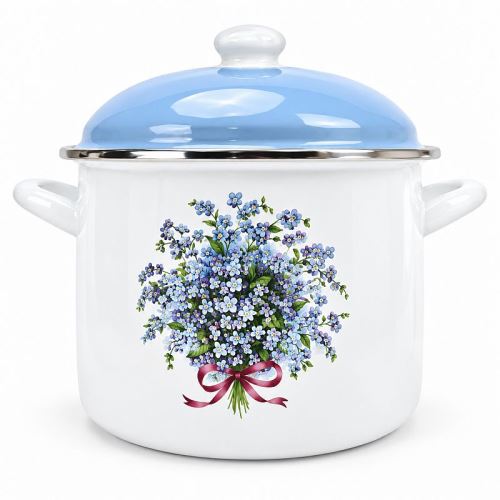 Smaltovaný kastrol s poklicí EmaLion Alice – Pomněnky, objem 1,75 l