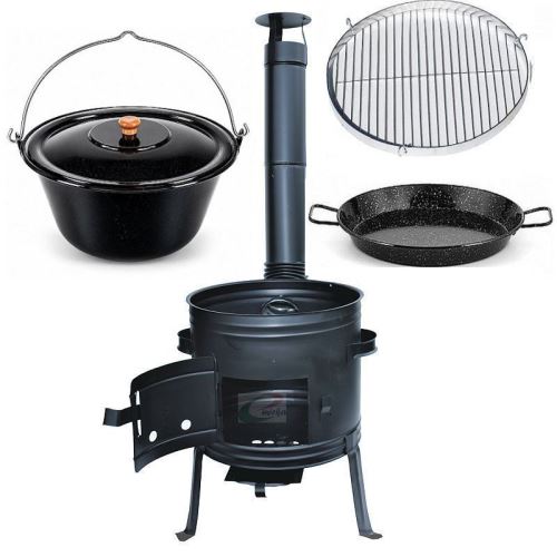 Kotlíkový set Párty 3 v 1, černá kotlina 45 cm a smaltovaný kotlík 25 L s poklicí