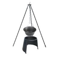 Trojnožka 125 cm, litinový kotlík 16 l a závětří 40 cm – velká sada na vaření nad ohněm (1)